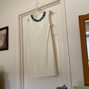 Off white lace dress with beaded neckline